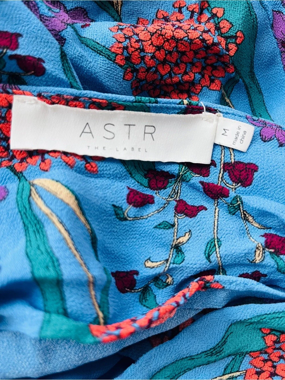 ASTR The Label Aspect Floral Bodysuit Bluebell Puff Sleeve Surplice Blouse